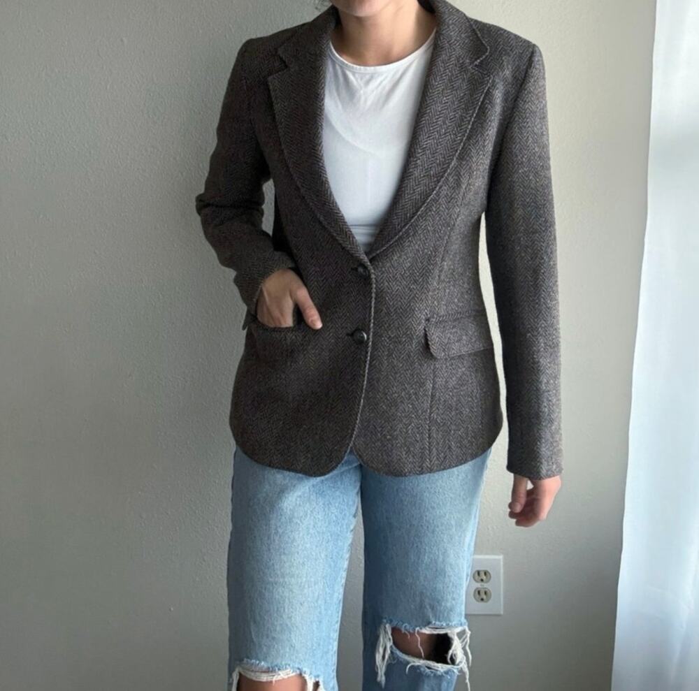 Vintage Houndstooth Blazer 100% Wool tailored tweed academia fall preppy 90s